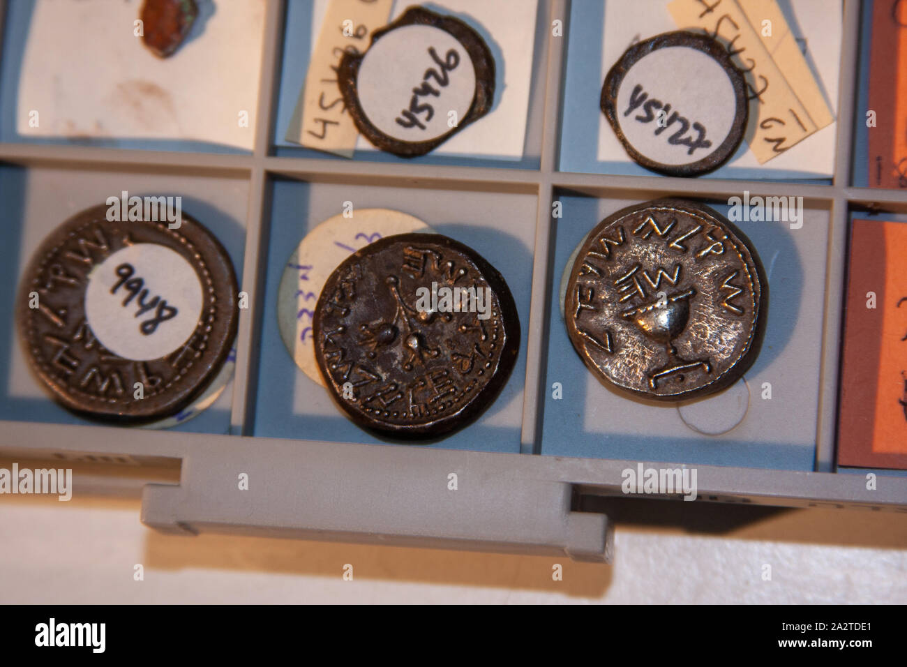 Coins from the Second Temple period Israel Antiquities Authority Stock Photo