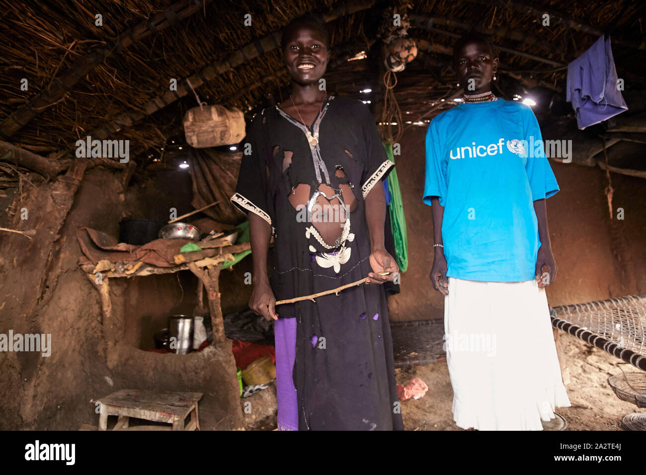 South Sudan Maban Refugees in there tents. Woman with very old dress  Photo Jaco Klamer15-03-2016 Stock Photo