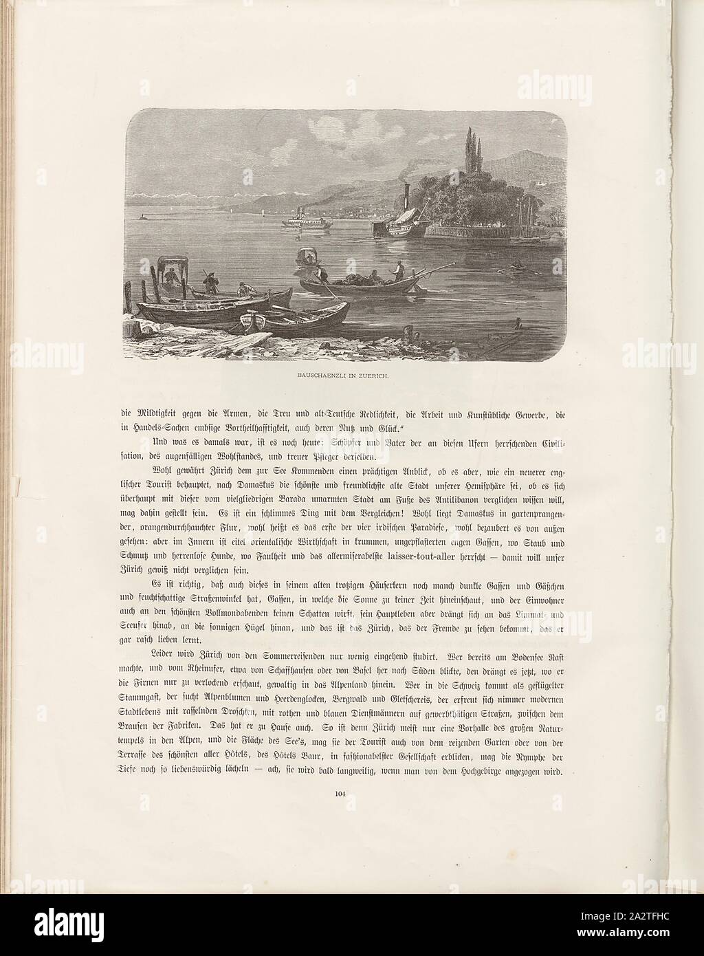 Bauschaenzli in Zurich, Illustration of ships and boats on Lake Zurich at the Bauschänzli from the 19th century, signed: E. Heyn, Fig. 82, p. 104, Heyn, Ernst, Woldemar Kaden: Das Schweizerland: eine Sommerfahrt durch Gebirg und Thal. Stuttgart: Engelhorn, 1875 Stock Photo