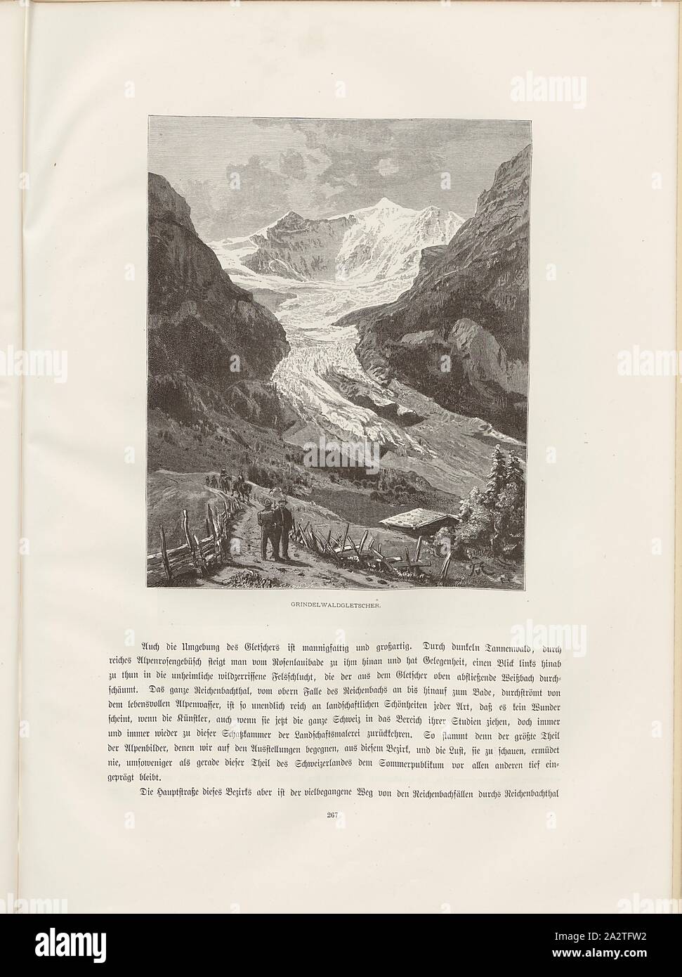 Grindelwaldgletscher, View of the Grindelwald glacier from the 19th century, signed: A. Closs X. J, C. Staud, T. v. Chr., E, Fig. 233, p. 267, Closs, Adolf; Staud, C. (sc.); Eeckenbrecher, Themistokles von, Woldemar Kaden: Das Schweizerland: eine Sommerfahrt durch Gebirg und Thal. Stuttgart: Engelhorn, 1875 Stock Photo