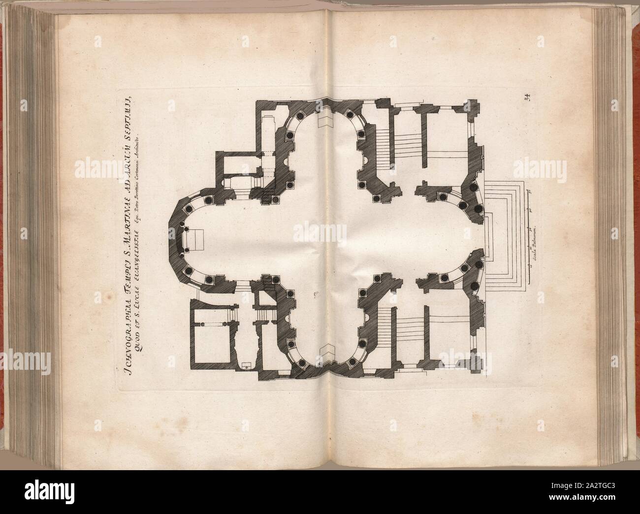 Ichnographia Temple St. Martin in honourableness bow of the Septimii, spell that St. Luke the Sermoniser, Floor plan of the communion of Santi Luca e Martina in Rome, Fig. 90, 34, after p. 94, Offizin Endter Nürnberg (imp.), 1775, Joachim von Sandrart:Teutsche Academie der Bau- Bildhauer- und Maler-Kunst: worinn die Regeln und Lehrsätze dieser Künste gegeben, nicht weniger zu mehrerer Erläuterung die besten Exempel der alten und neuen Künstler in Kupfer beygefüget worden, wie solche make real Rom auf das genaueste abgezeichnet sind: nebst den Lebensbeschreibungen deft besten griechischen, römischen und neuen Künstler Stock Photo