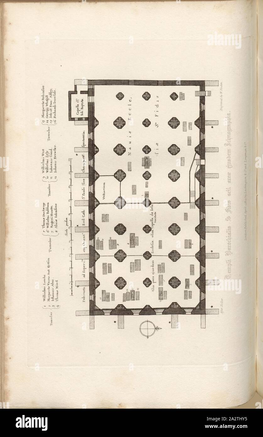 A parish St. Faith, in the soil. Ark same Ichnographia, Plan of the Crypt St Faith under St Paul's, signed: After Hollar; Engraved by W. Find; Published by Lackington & Co. and Longman & Co., Pl. XXXI, after p. 74, Hollar, Wenzel (drawing); Finden, W. (engraving); Lackington & Co (publ.); Longman & Co. (publ.), William Dugdale, Henry Ellis: The history of Saint Paul's Cathedral in London, from its foundation: extracted out of original charters, records, leiger-books, and other manuscripts. London: printed for Lackington, Hughes, Harding, Mavor, and Jones; and Longman, Hurst, Rees, Orme, and Stock Photo