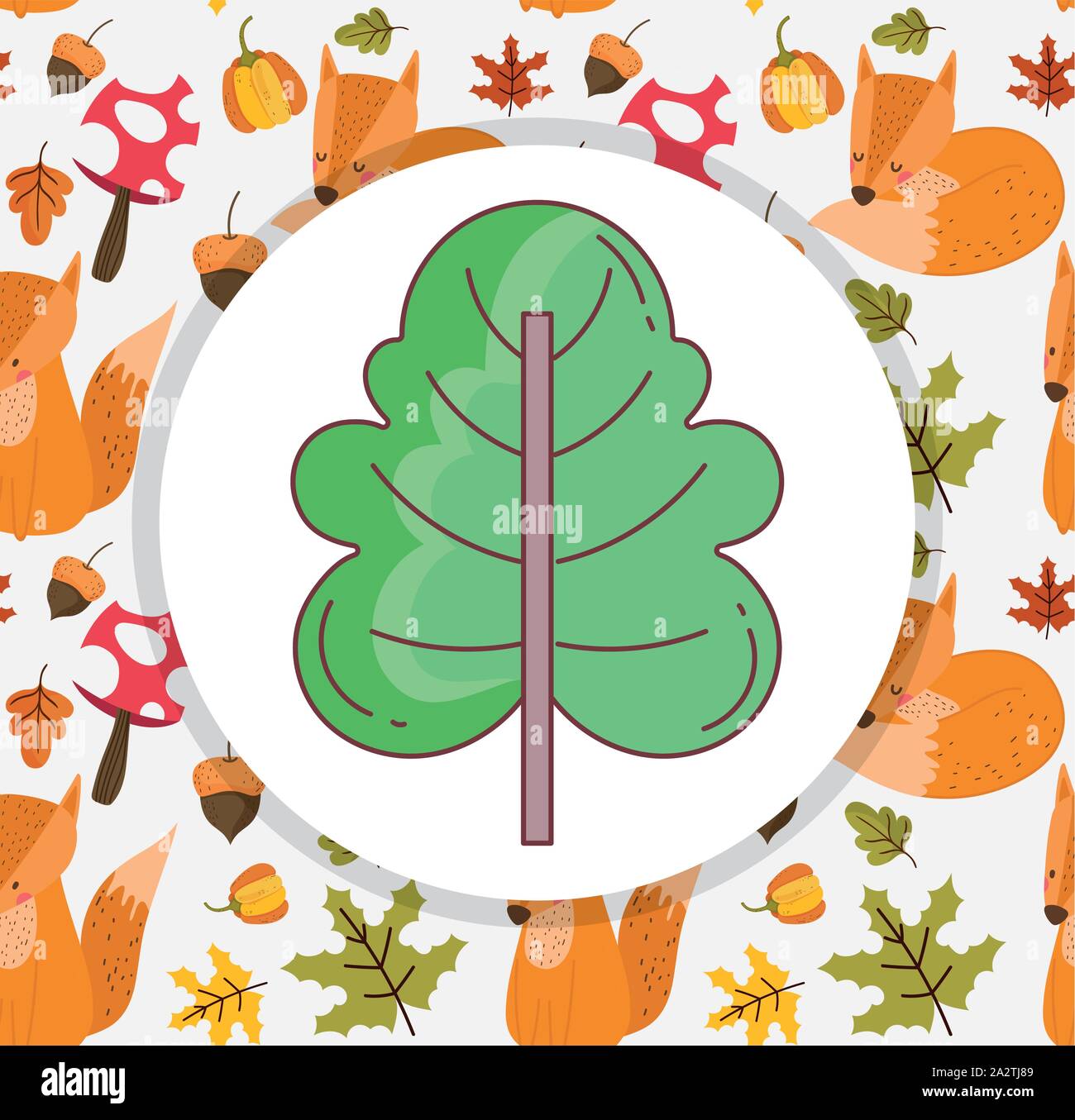 green leaf foliage hello autumn design icon vector illustration Stock ...