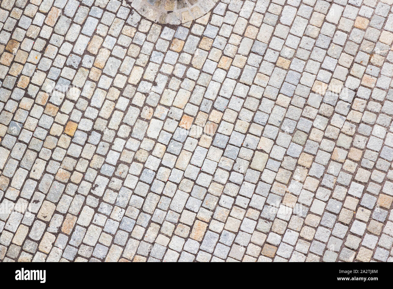 Grey gray cobble stone surface pattern directly from above top view Stock Photo