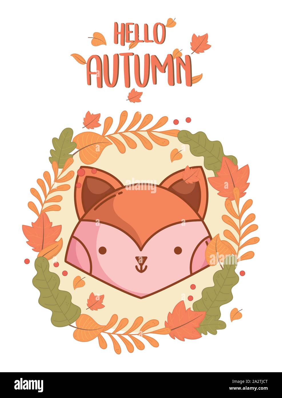 fox face foliage leaves hello autumn design icon vector illustration ...