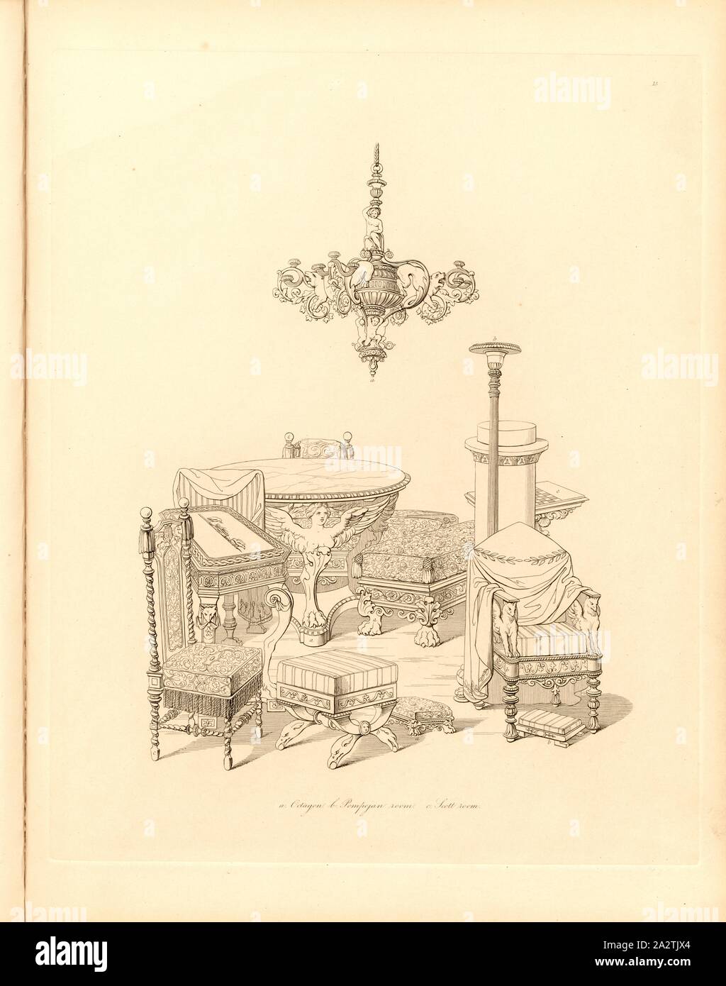 A Octagon B Pompejan Room C Scott Room Furniture From The