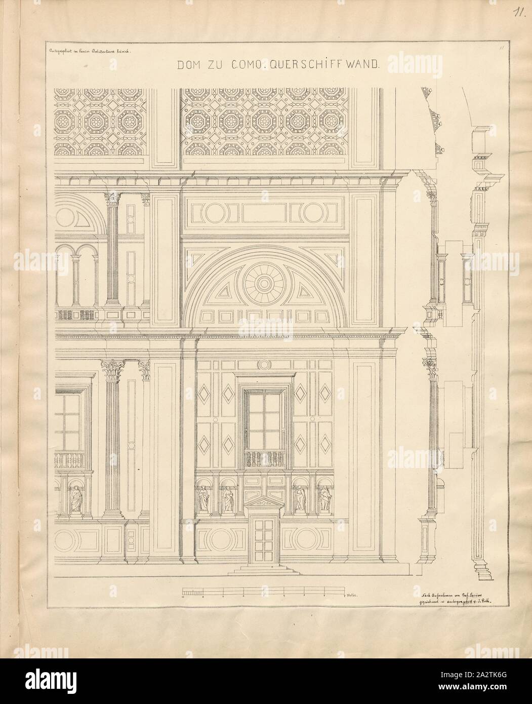 Cathedral to Como. Transept wall, Cattedrale di Santa Maria Assunta in Como, signed: After recording by Prof. Lasius drawn u., autographed v., J. Roth, Plate 11, after p. 15, Lasius, Georg (aufgen.); Roth, J. (gez. und autogr.), Karl Moser, Julius Stadler: Bericht über die Excursion der Bauschule nach Ober-Italien und Tessin (Juni 1880). Stäfa: Druck von Wittwe L. Gull, 1881 Stock Photo