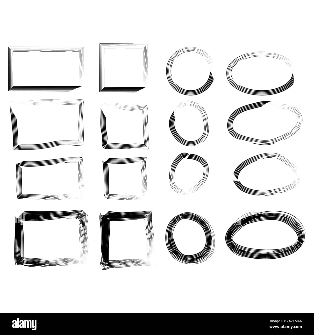 Frames in doodle style. Set of Square, rectangle, circle, oval