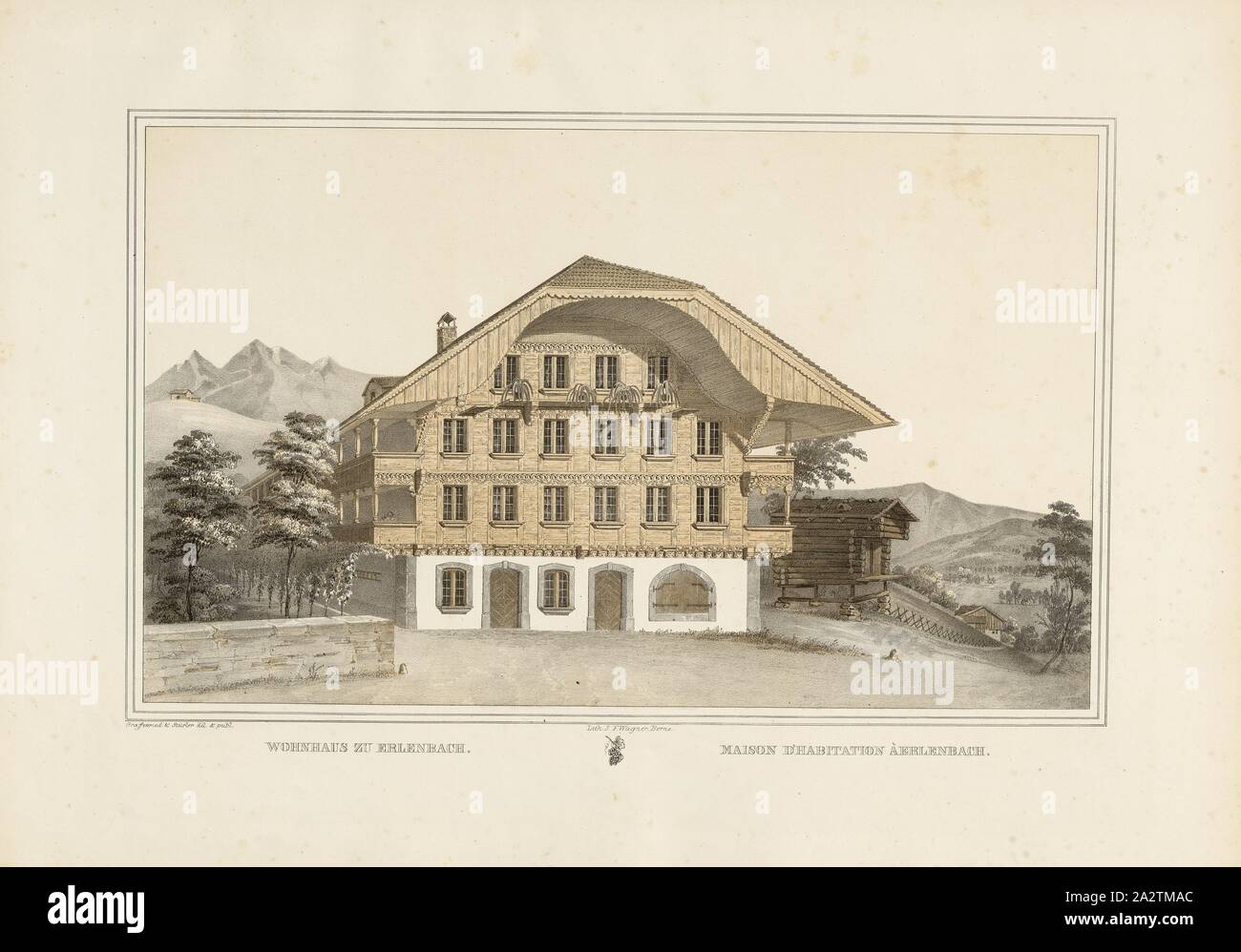 Residential House To Erlenbach 3 Parallel Title Maison D Habitation A Erlenbach Illustration Of The Facade Of The Residential Building In Erlenbach From The 19th Century Signed Graffenried Sturler Del Publ