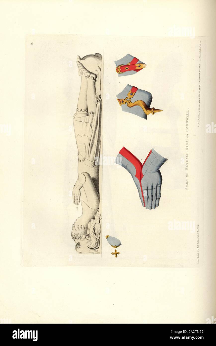 John of Eltham, Earl of Cornwall, Tomb of John of Eltham, Earl of Cornwall at Westminster Abbey, signed: Drawn & Etched by C.A. Stothard Jun, Published by C.A. Stothard Jun, Fig. 65, 56, after p. 50, Stothard, Charles Alfred Jun. (drawn, etched and publ.), Charles Alfred Stothard, Alfred John Kempe: The monumental effigies of Great Britain: selected from our cathedrals and churches, for the purpose of bringing together, and preserving correct representations of the best historical illustrations extant, from the Norman conquest to the reign of Henry the Eighth: dedicated by permission to the Stock Photo
