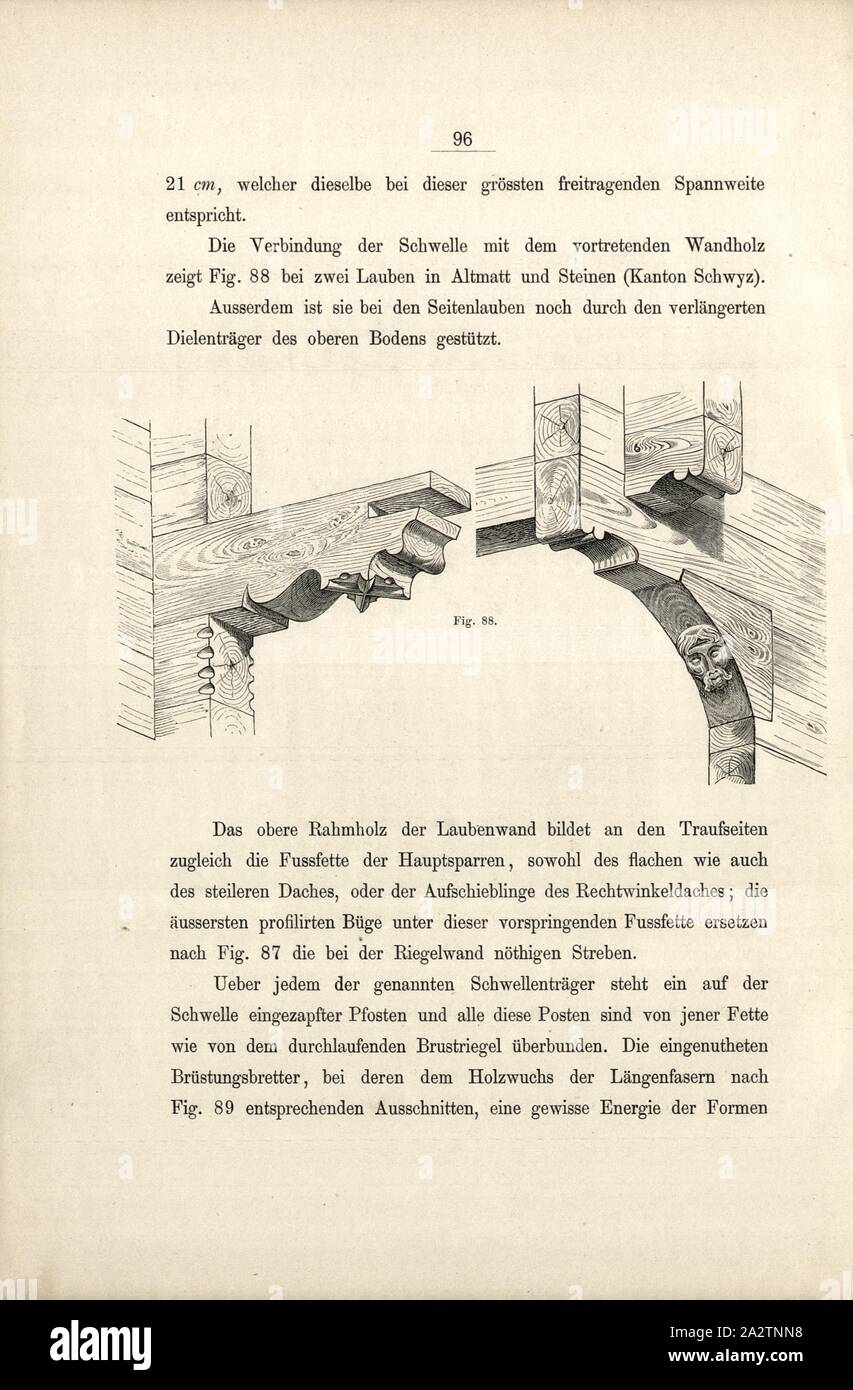 Arbours in Altmatt and stones, Two Arbours in Altmatt and Steinen, Fig. 88, p. 96, 1885, Ernst Gladbach: Die Holz-Architectur der Schweiz, 2. Aufl. Zürich & Leipzig: Orell Füssli, 1885 Stock Photo