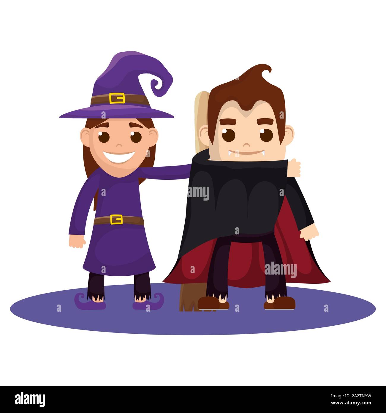 little kids with dracula and witch costumes characters Stock Vector ...