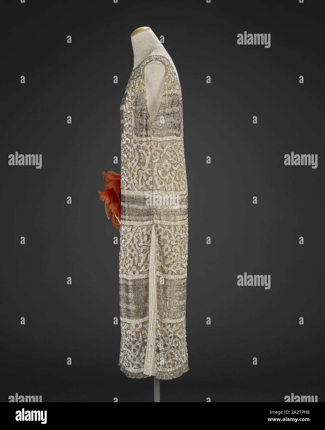 dress, Anna Griffin, Dressmaker (American, 1867-1951), 1920s, silk chiffon or netting, glass beads, sequins, center back 34 in., center front 41 in., bust 38 in., waist 38 in., shoulders 12 in., Textile and Fashion Arts Stock Photo