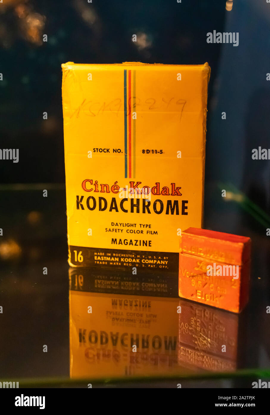 OSLO, NORWAY - Kodachrome movie film box, part of Kon-Tiki exhibit at museum, Oslo waterfront. Stock Photo