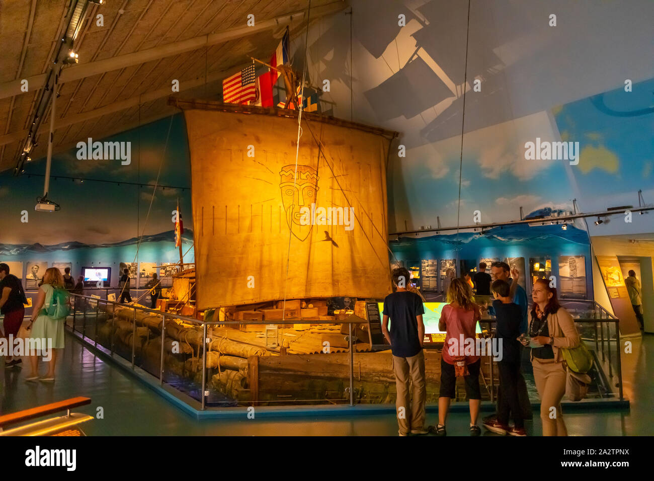 OSLO, NORWAY - Kon-Tiki raft in museum, Oslo waterfront. Stock Photo
