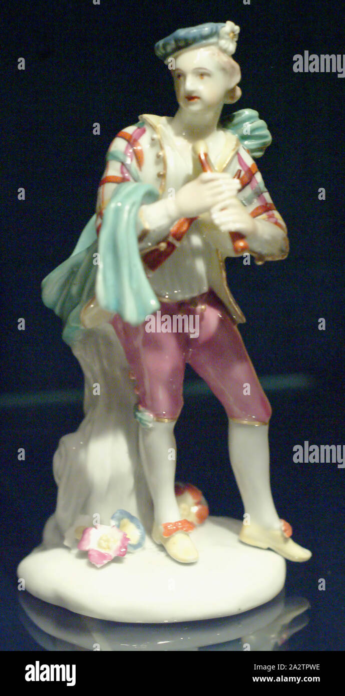 musician, about 1760, soft-paste porcelain, polychrome enamels, gilding, 6-3/8 in., Decorative Arts Stock Photo