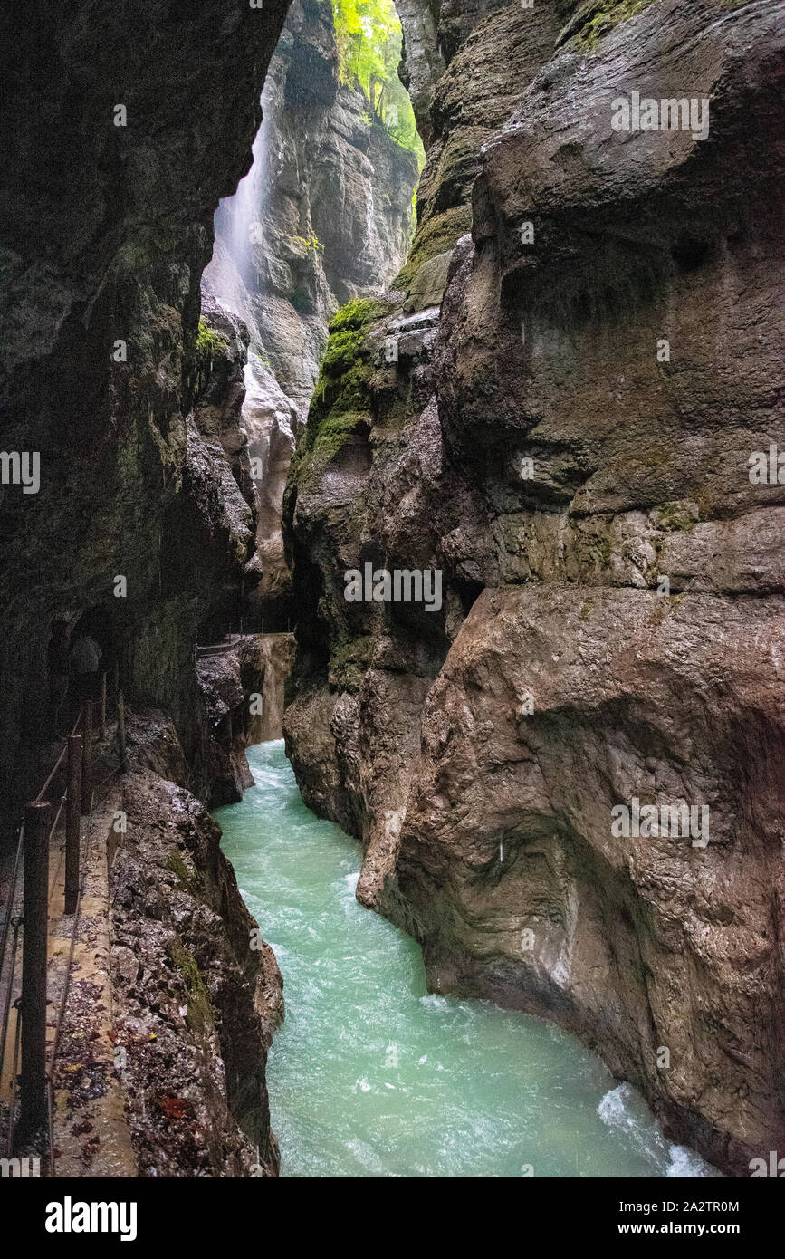 View into one of the most famous Gorges in the Alps, the Partnach Gorge in Garmisch-Partenkirchen in Bavaria, Germany Stock Photo