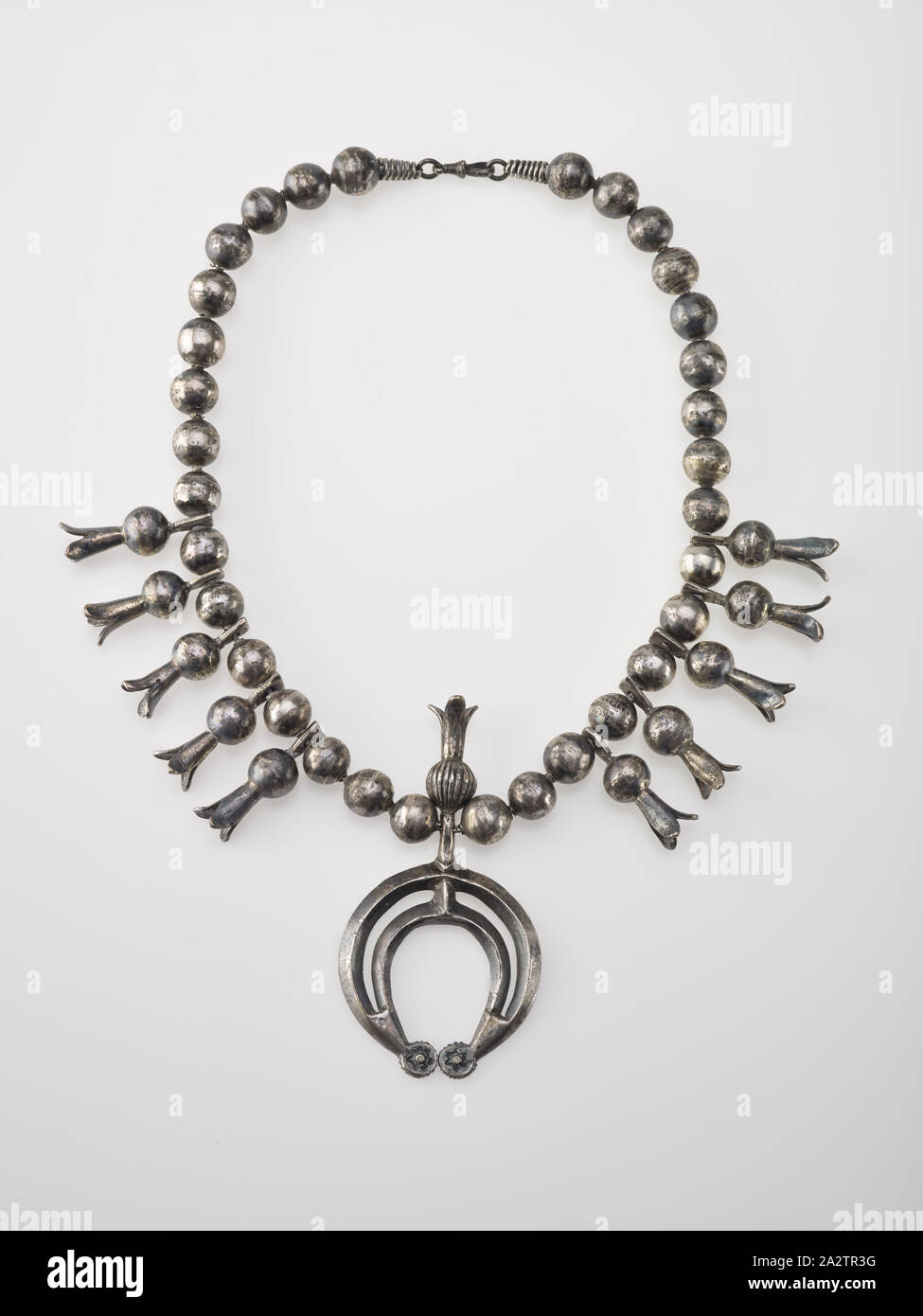 squash blossom necklace, Navajo people, 18801910, silver, 223/8 x 41