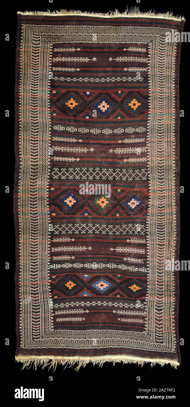 rug, Baluchi people, 1900-1925, wool, 46 x 94 in., 116.8 x 238.8 cm., Textile and Fashion Arts Stock Photo