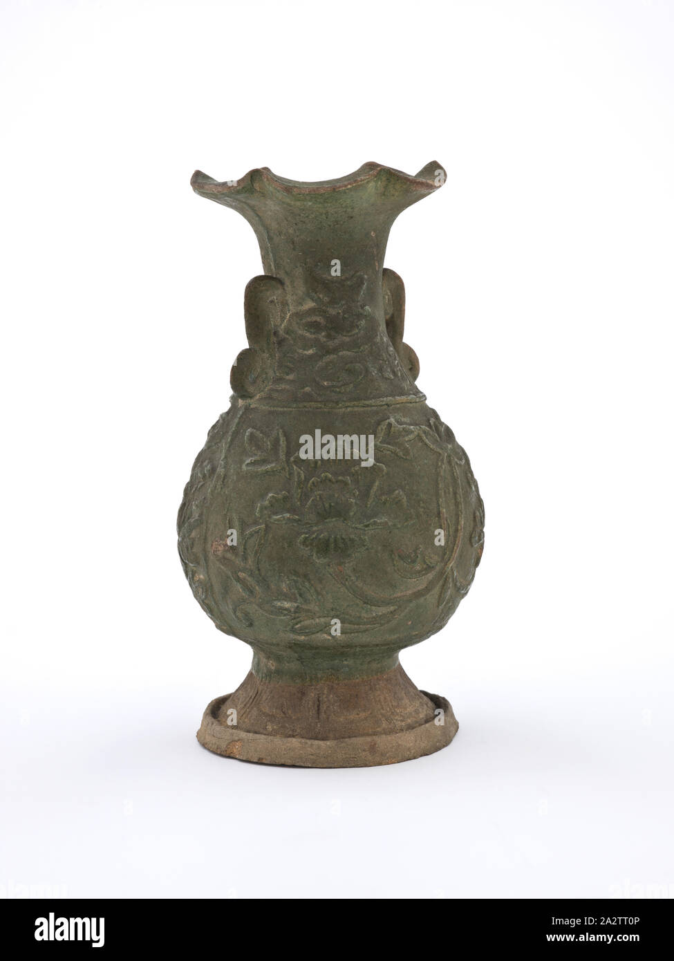 vase with fluted mouth and molded floral design, Unknown, Southern Song dynasty, early 1200s, stoneware with green glaze, Quanzhou ware, 6-1/8 in., Chinese, Asian Art Stock Photo