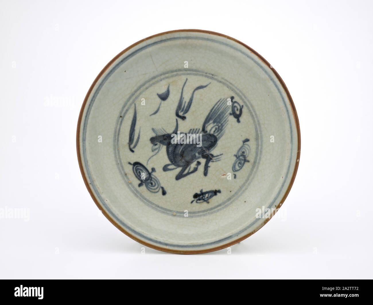 dish, Ming dynasty, Ming dynasty, 1400-1599, Blue Glaze, porcelain, 1-5/16 x 7-3/4 (diam.) in., Asian Art Stock Photo
