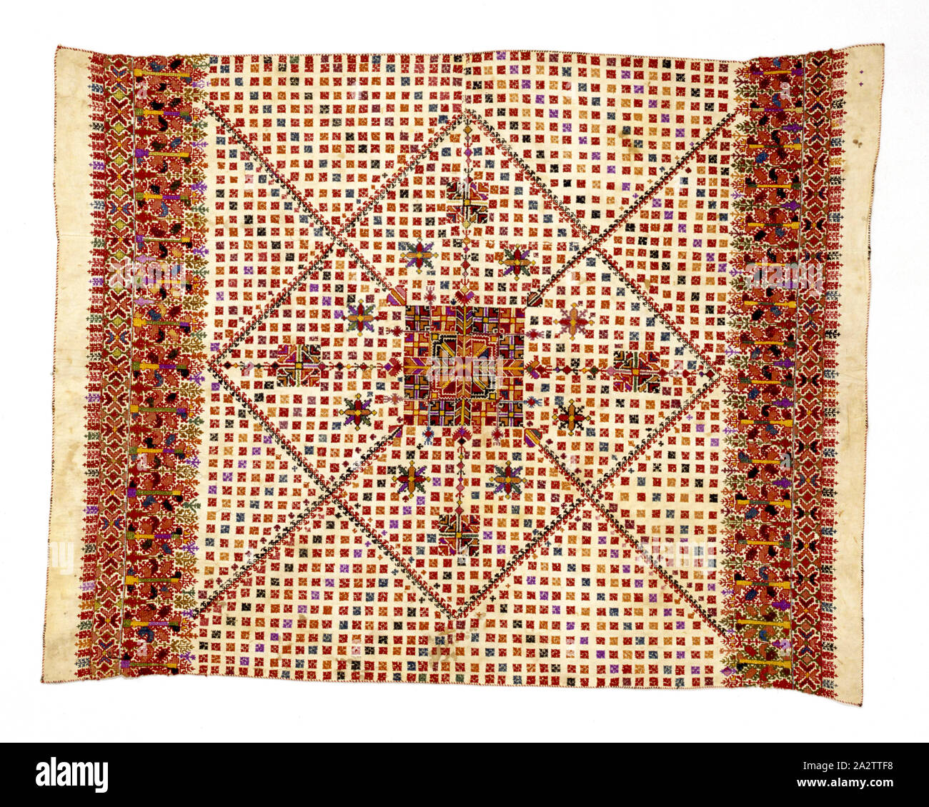 carrying cloth (mendil), late 1700s, cotton embroidered with silk, 50 x 40 in., Textile and Fashion Arts Stock Photo