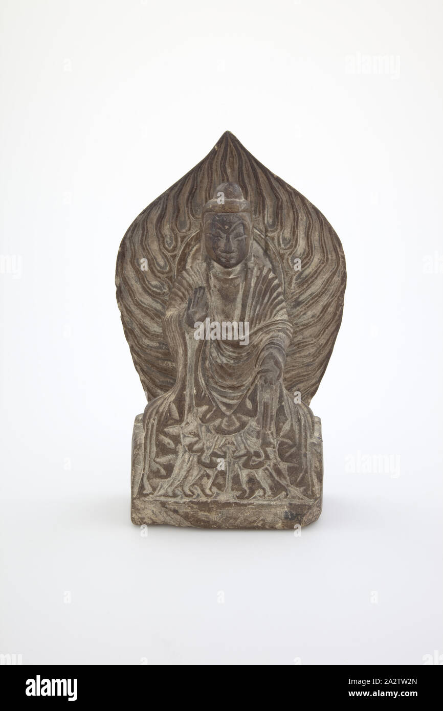 Seated Buddha, Northern Wei dynasty, Northern Wei dynasty, 386-538, stone, 7-1/2 in., Asian Art Stock Photo