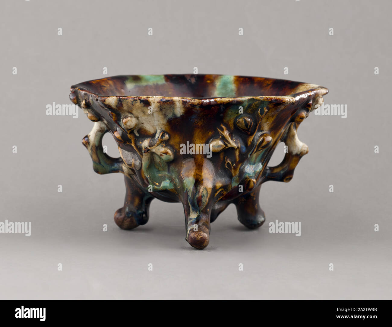 footed bowl, earthenware, glaze, 2-3/8 H, Asian Art Stock Photo