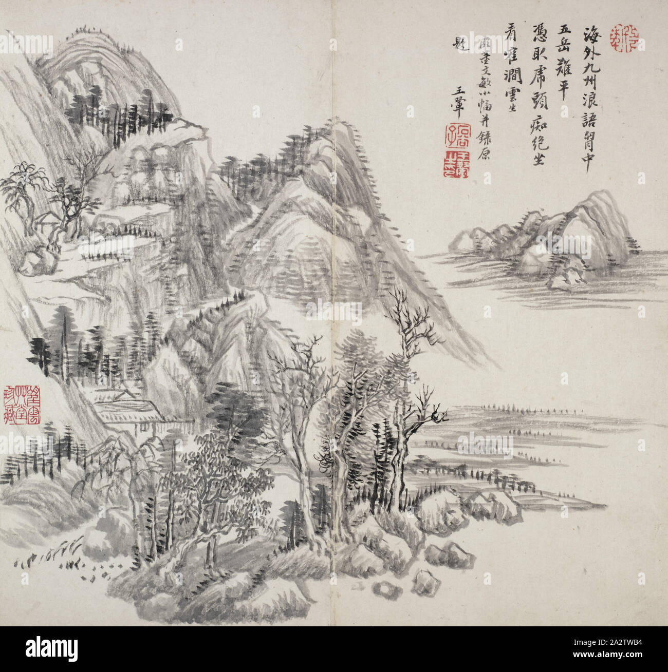 album after old masters and poems, Wang Hui (Chinese, 1632-1717), Qing dynasty, 1650-1717, album (10 leaves), ink on paper, 13 x 12-1/4 in., Asian Art Stock Photo