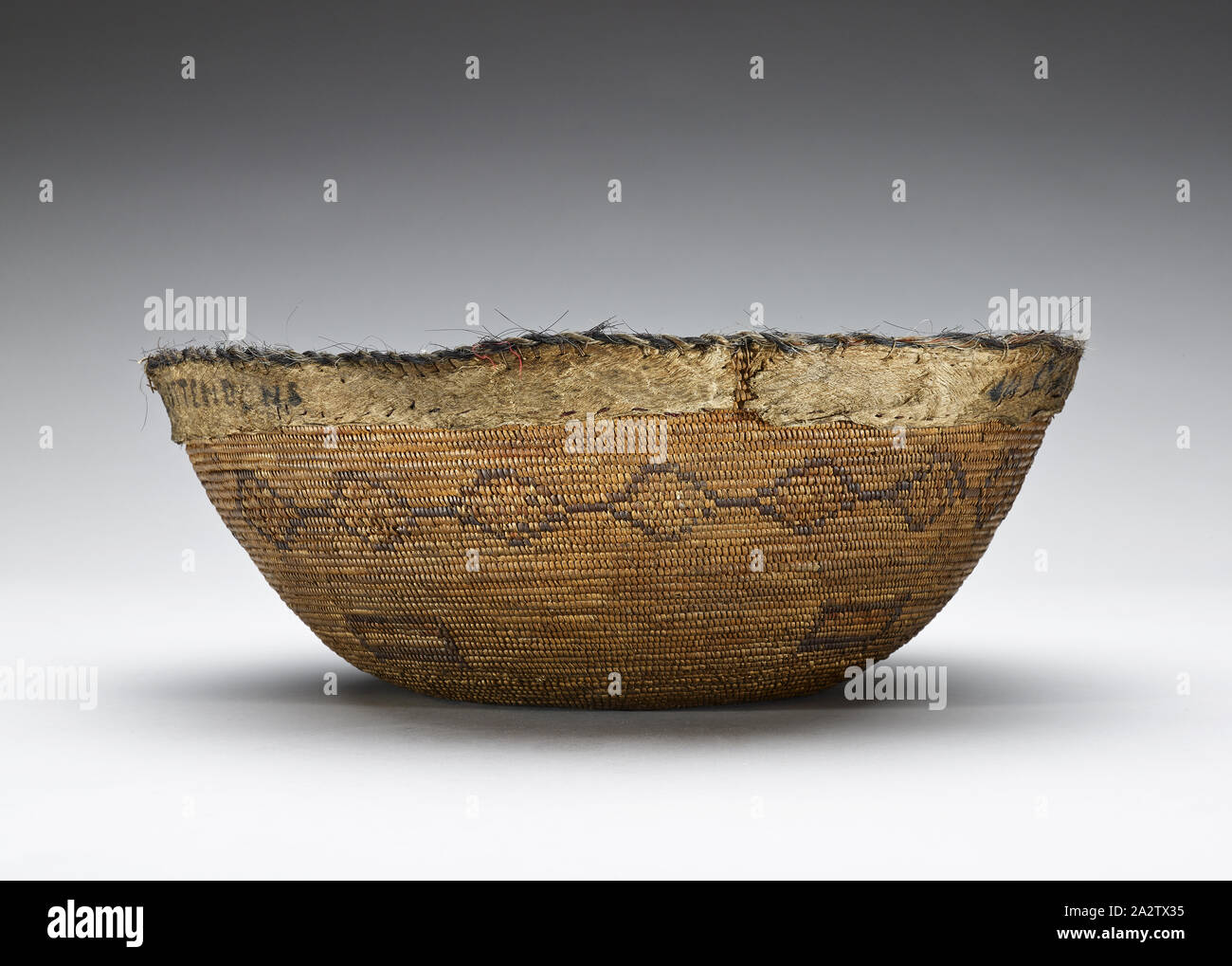 basket bowl, Cahuilla people, 1880-1910, willow or sumac, deer hide ...
