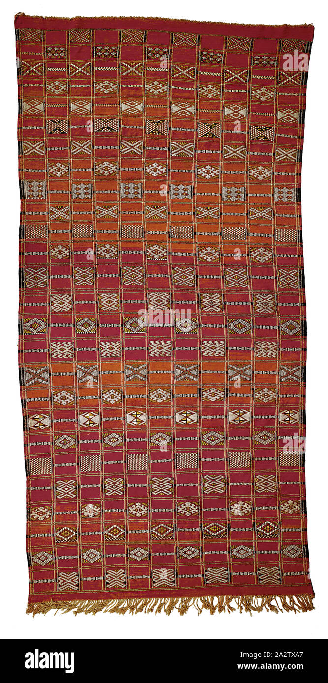 rug or blanket (hanbel), Berber peoples, Zemmour people, 1950s, wool, cotton, silk, 140-1/2 x 69 in. (without fringe) 139 x 68-1/2 in. (with fringe), Textile and Fashion Arts Stock Photo
