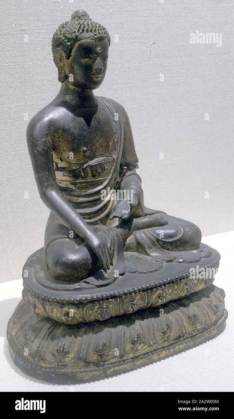 Seated Buddha, Ming dynasty, Ming dynasty, 1400s, lacquered wood with gilt, H: 10 in., Asian Art Stock Photo