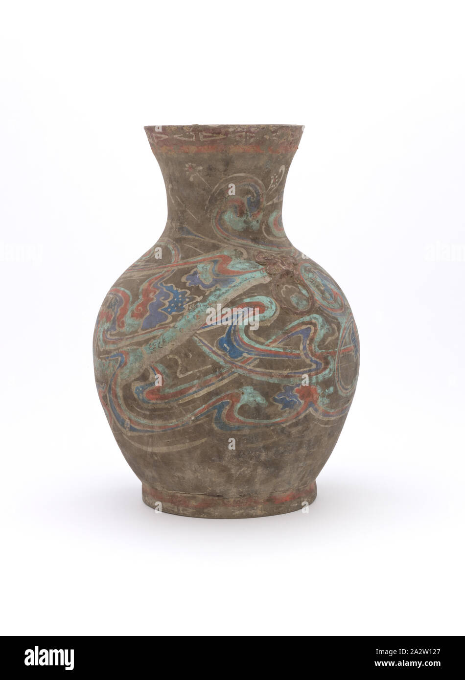 jar with painted dragon design, Unknown, ?, earthenware, Pigments, H: 16-3/8 in., Asian Art Stock Photo