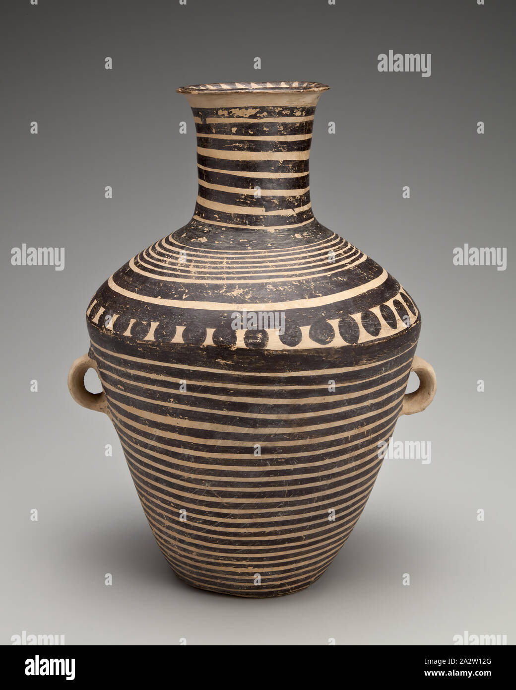 tall-neck jar with rings and dots at shoulder, Neolithic, Neolithic, pre-4th century B.C.E., earthenware and paint, 12 x 9-1/4 x 8-1/4 in., Asian Art Stock Photo