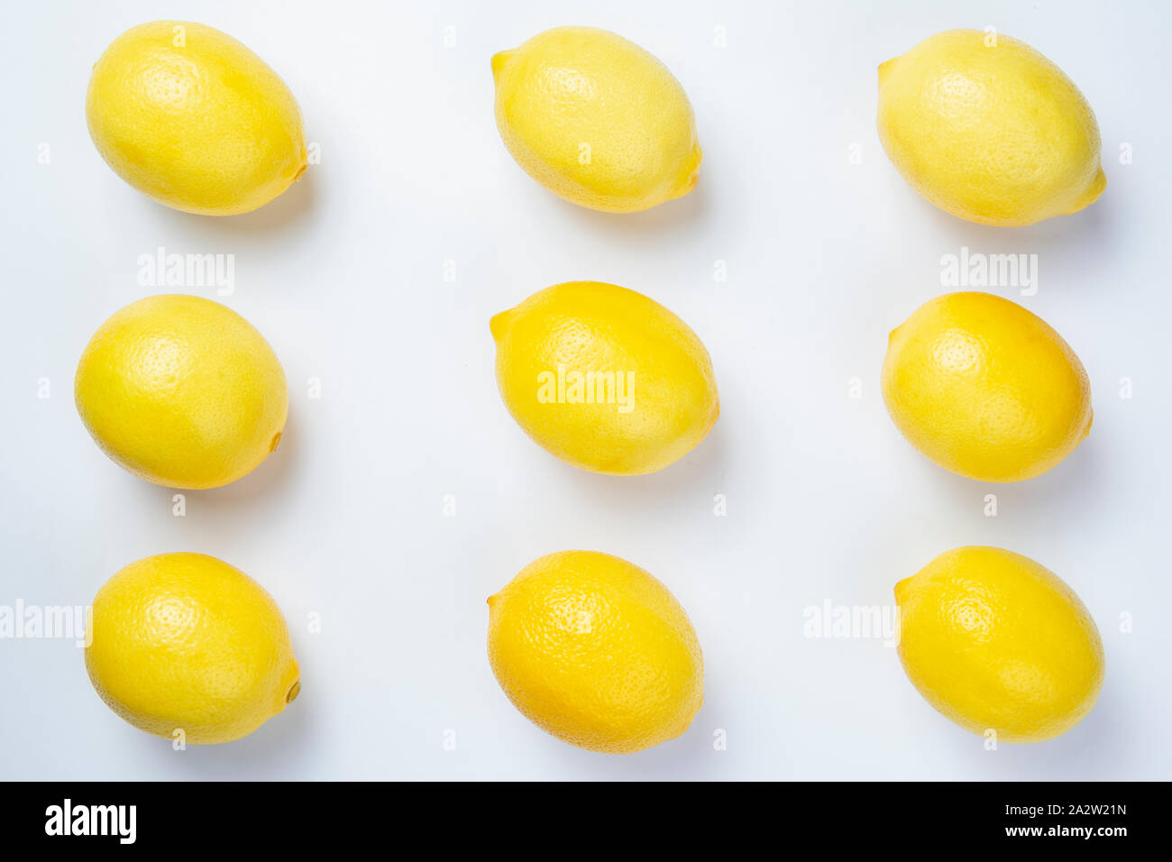 Lemons on white background isolated. Flat lay. Stock Photo