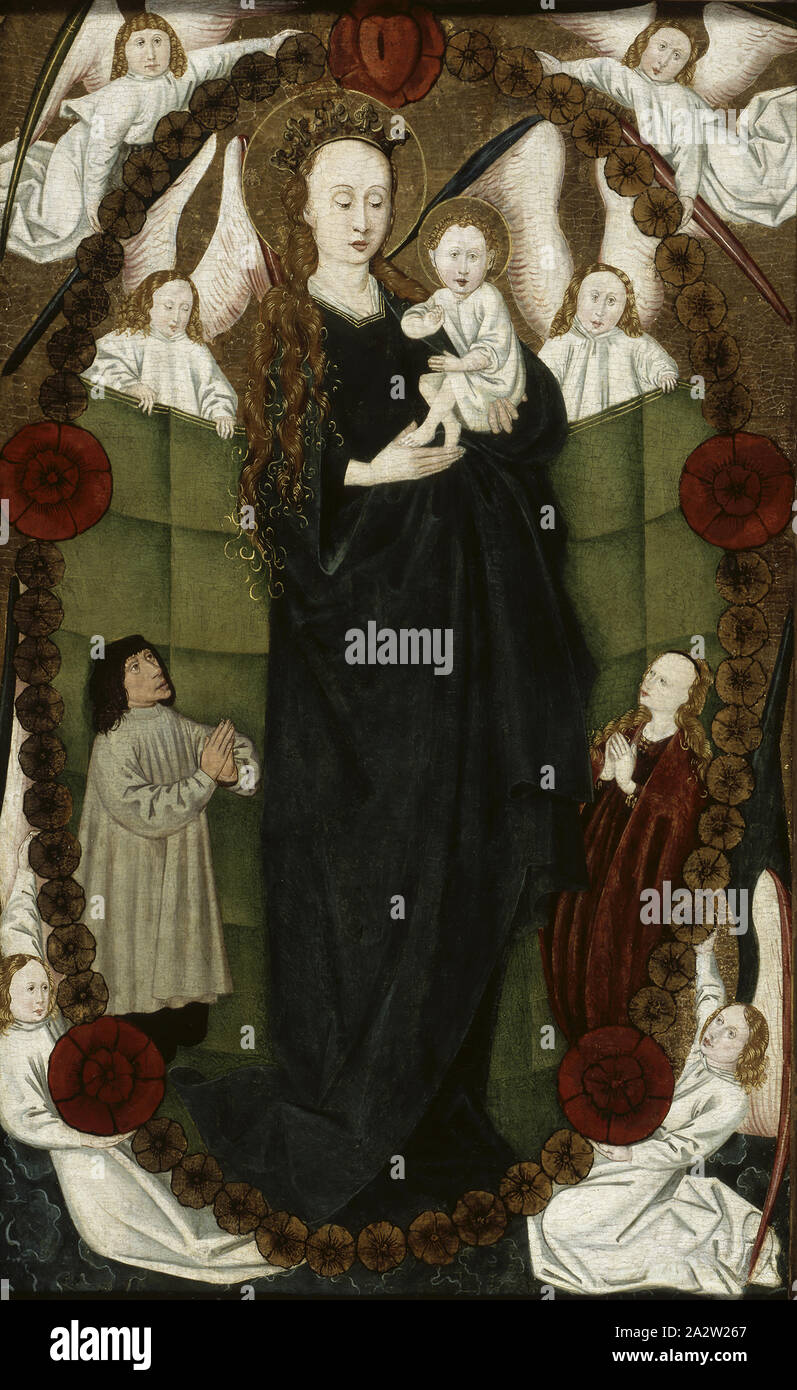 Virgin of the Rosary with Patrons and Angels, Unknown, about 1480, oil and gold on panel, 38-1/4 x 23-3/8 in. 43-3/8 x 28-1/2 in. (framed), German, European Painting and Sculpture Before 1800 Stock Photo
