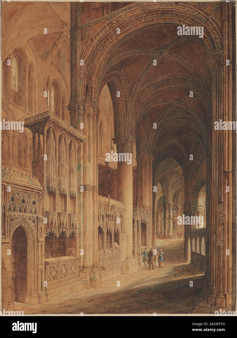 Interior of Westminster Abbey, John Coney (English, 1786-1833), 1811, watercolor over pencil on off-white paper, 27-1/2 x 20-5/8 in. (sheet), signed and dated in ink, L.L.: J Coney 1811 Stock Photo