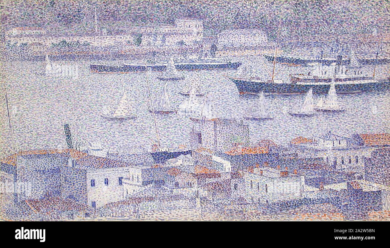 Constantinople, The Boats, Paul Baum (German, 1859-1932), 1900-1901, watercolor and pencil on cream laid paper, 9 x 15-7/8 in., signed in ink, L.R.: P. Baum Stock Photo