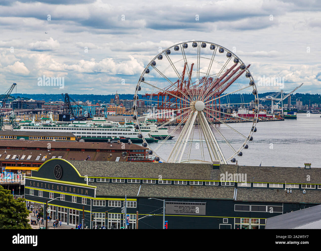 Aquarium and Wheel on Waterfront Stock Photo - Alamy