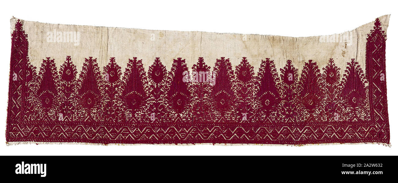 fragment of a cushion cover, Moroccan, late 1700s, cotton embroidered with silk, 11 x 32-1/2 in., Textile and Fashion Arts Stock Photo