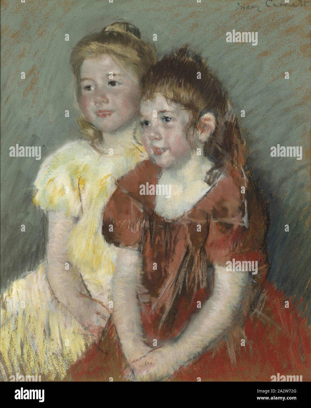 Young Girls, Mary Cassatt (American, 1844-1926), about 1900, pastel on paper, 25 x 20-3/4 in. 31-1/4 x 27 in. (framed Stock Photo