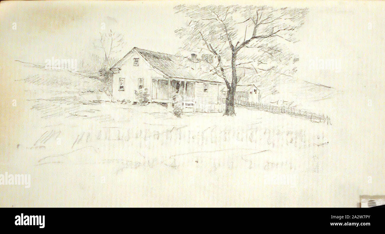 Farm House, John Ottis Adams (American, 1851-1927), about 1894, pencil on off-white paper, series, Indiana Sketchbook Stock Photo