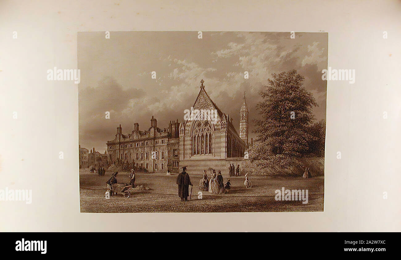 North East View of Balliol College, Showing the New Chapel, John Henry Le Keux (British, 1812-1896), 1859, ink on paper, engraving, 12-7/8 x 16-1/8 in. (plate) 17 x 23-1/4 in. (sheet), series, as bound in the Oxford Almanac Stock Photo