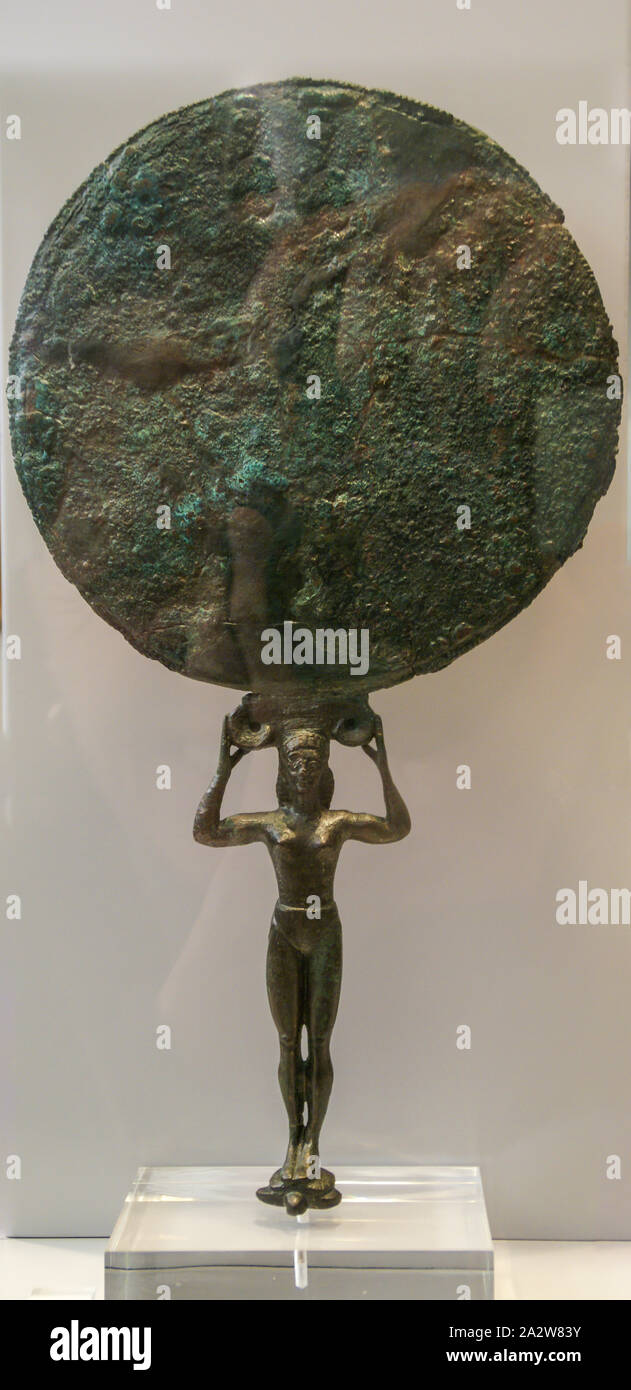 National Archaeological Museum, Athens, Greece. Bronze metalwork. Bronze standmirror Stock