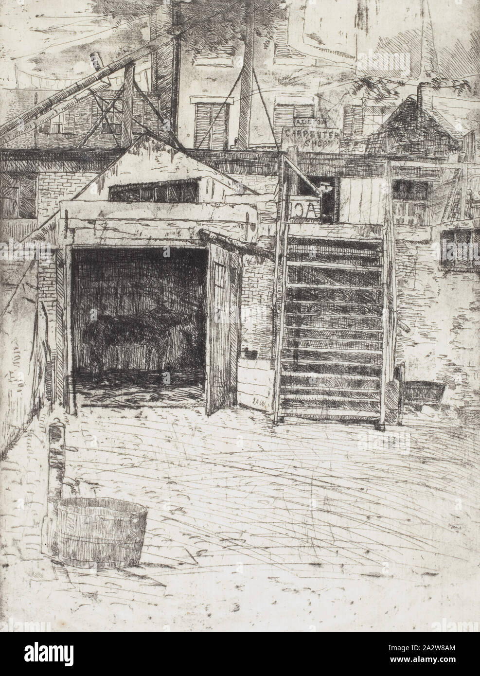 The Carpenter's Shop, Julian Alden Weir (American, 1852-1919), etching Stock Photo