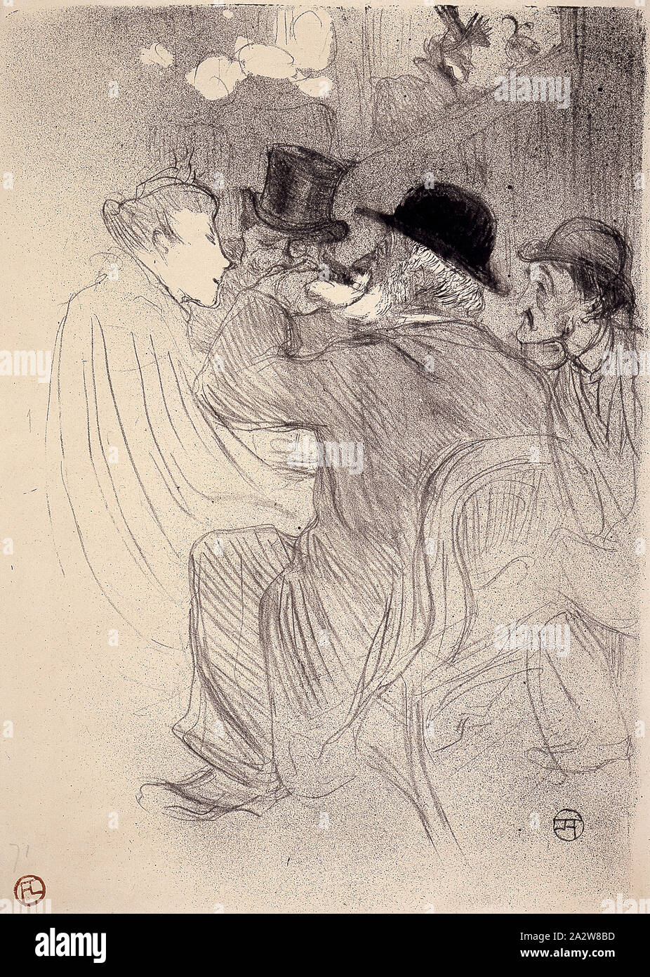 Au Moulin Rouge: Un Rude! Un Vrai Rude! (At the Moulin Rouge - A Rude! a True Rude!), Henri de Toulouse-Lautrec (French, 1864-1901), Edward Ancourt, Printer (French), 1893, ink on paper, lithograph, 14-1/4 x 10 in. (image) 14-3/4 x 10-3/4 in. (sheet), inscribed in pencil, L.L.: 71, stamped in red, L.L.: HTL (Lugt 1338 Stock Photo