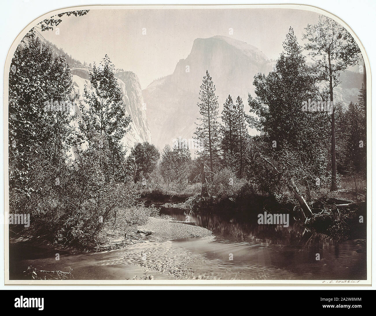 Taysayac, Half Dome, 4967 Ft., Yosemite, Carleton Emmons Watkins (American, 1829-1916), 1861, mammoth plate albumen print, 15-3/8 x 20-3/8 in. (image) 21 x 27 in.(sheet), signed in ink,on mount, L.R.: C.E. Watkins; inscribed in pencil, on mount, L.R.: CEW 191X Tasayac - Half Dome - 4967 ft - Yosemite Stock Photo