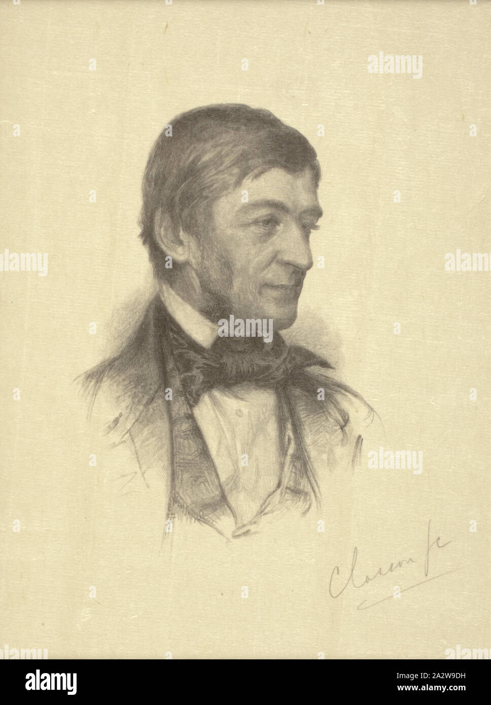 Portrait of Ralph Waldo Emerson, William Baxter Palmer Closson (American), After Samuel Rawse, 19th century, wood engraving, 6 x 4-1/8 in. (image) 14 x 11-1/4 in. (sheet Stock Photo