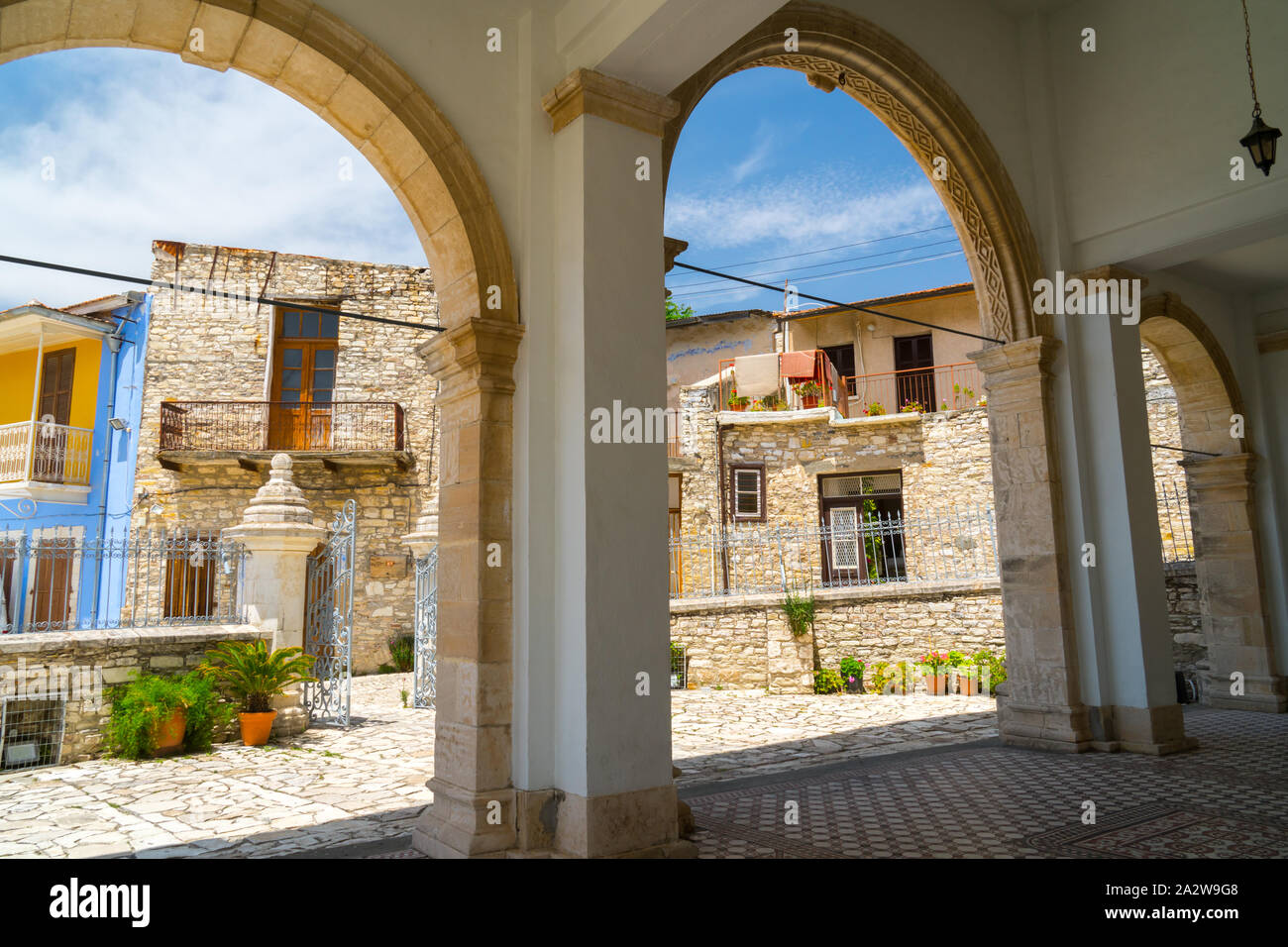 Old Village in Cyprus with historic buildings and archers Stock Photo