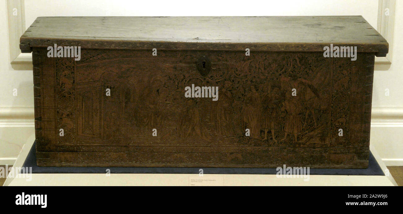 chest, mid-15th century, cypress wood, paint, 53-3/4 x 20 x 19-3/4 in., Decorative Arts Stock Photo